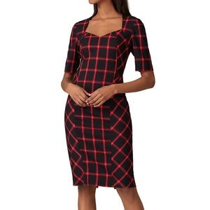 Trina Turk Black Dress with Red Plaid Square Neck